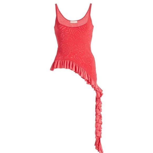 ULLA JOHNSON Kendra Asymmetric Ruffled Top In Poppy NWT Size Large - Picture 1 of 7